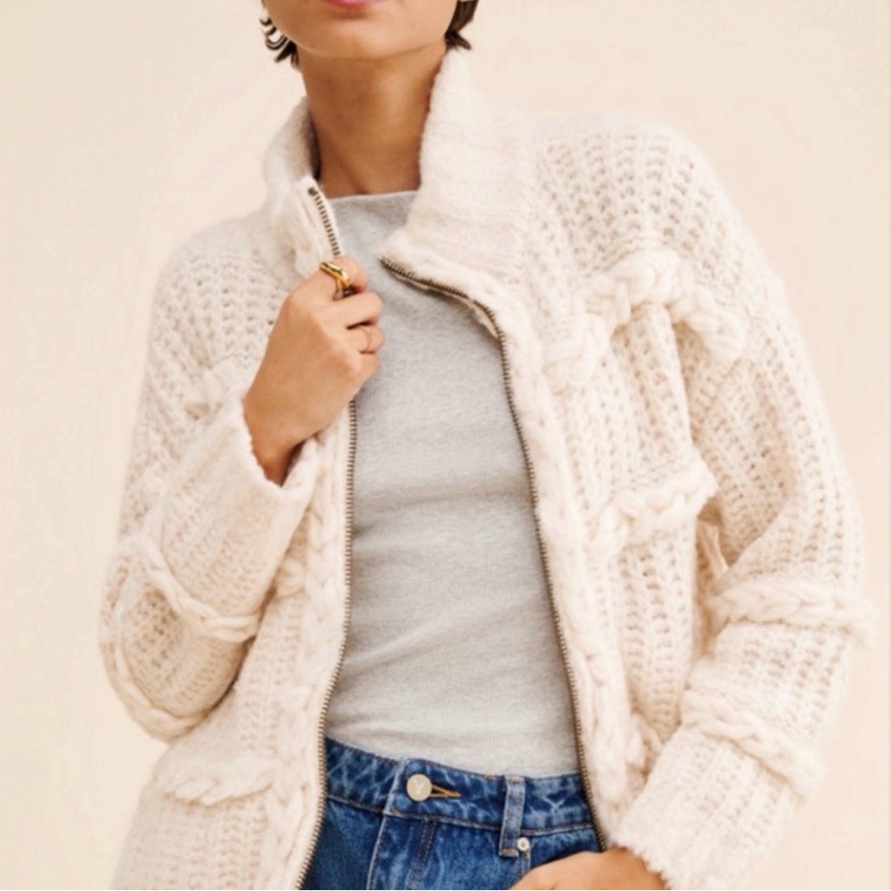 Anthropologie Cream Textured Knit Sweater